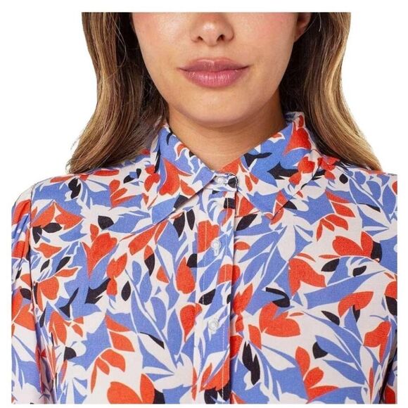 Well Worn Women's White, Blue, Red & Black Viscose Button Down Long Sleeve Dress - Picture 4 of 16